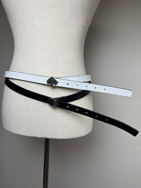 Kate Spade NY 2 Skinny Leather Belts M White Gold Black Silver Neutral Classic